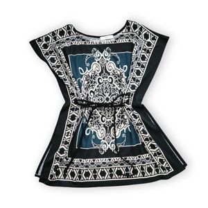 Vintage! Black/Green/White Split Sleeveless Top, Women's Small